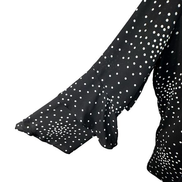 Worthington X-Large Top Polka Dot Long Flared Sleeves Keyhole Semi-Sheer Black - Picture 4 of 10